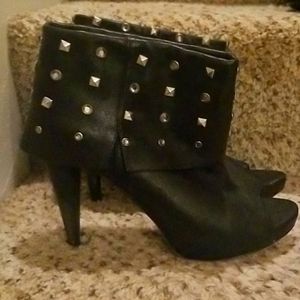 Black studded peep toe bootie